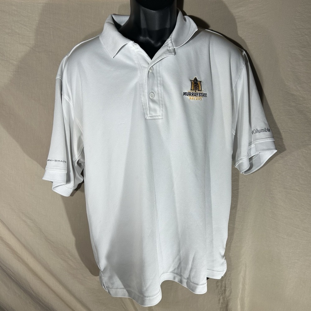 Columbia PFG Omni-shade Polo Shirt Murray State Racers White Blue Medium Vented